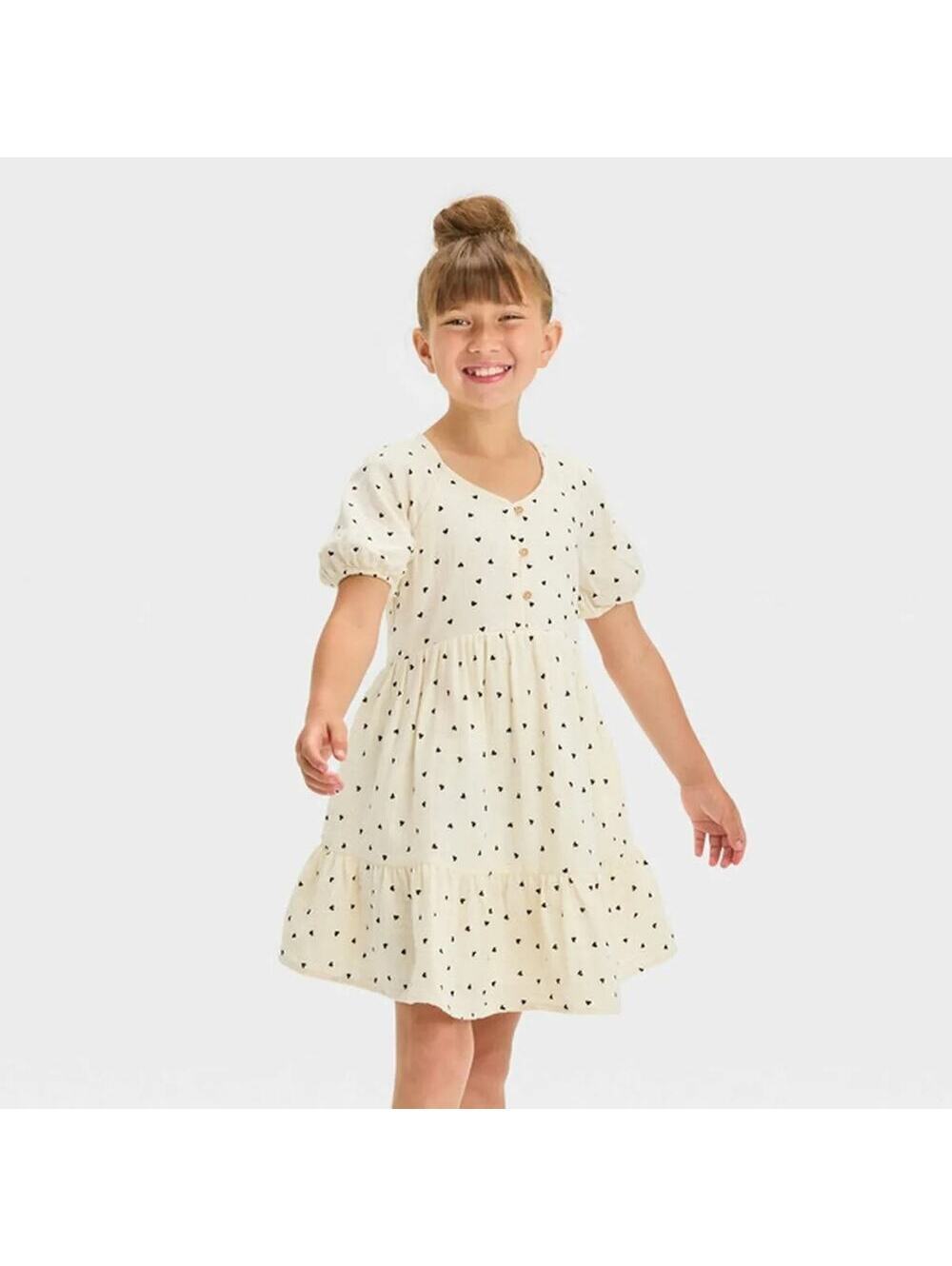 Cat & Jack NWT Girls' Cream Black Heart Print Gauze Dress Size XL (14)